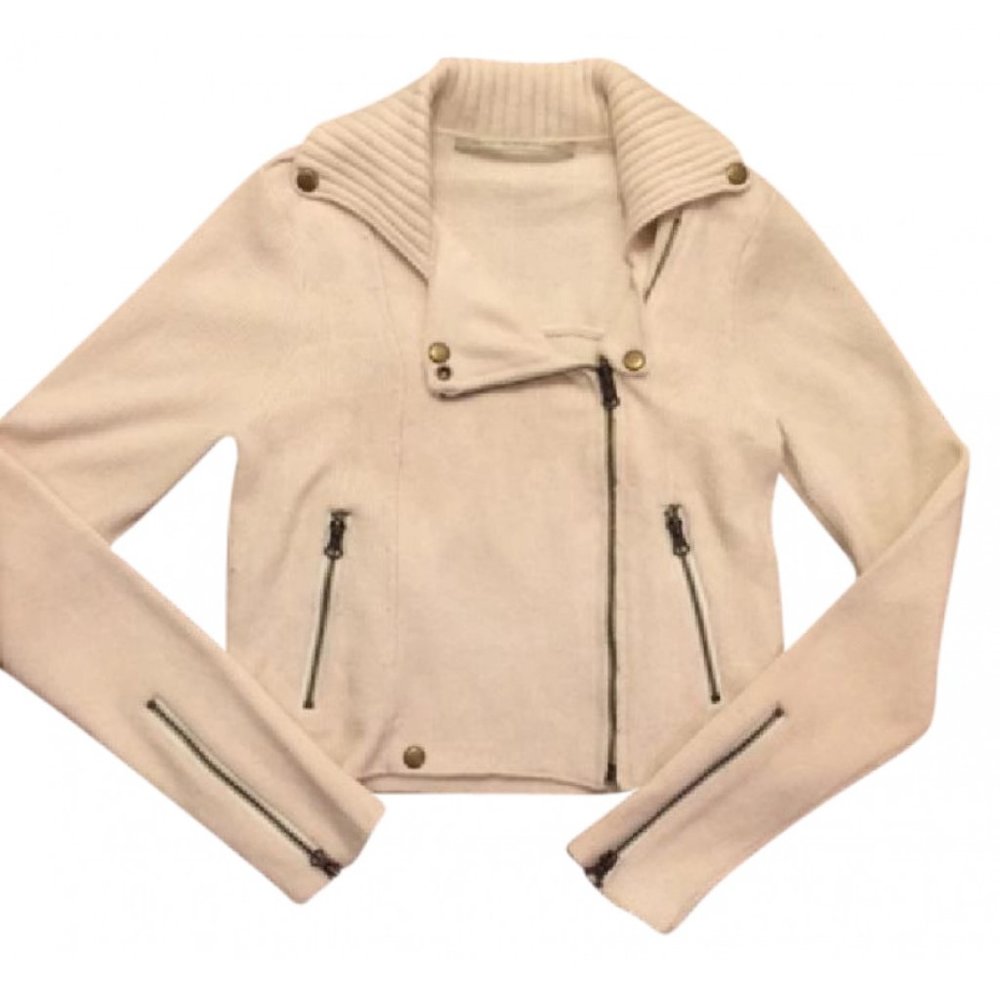 Twelfth St. by Cynthia Vincent Cream Cashmere Blend Moto Sweater Jacket Size S